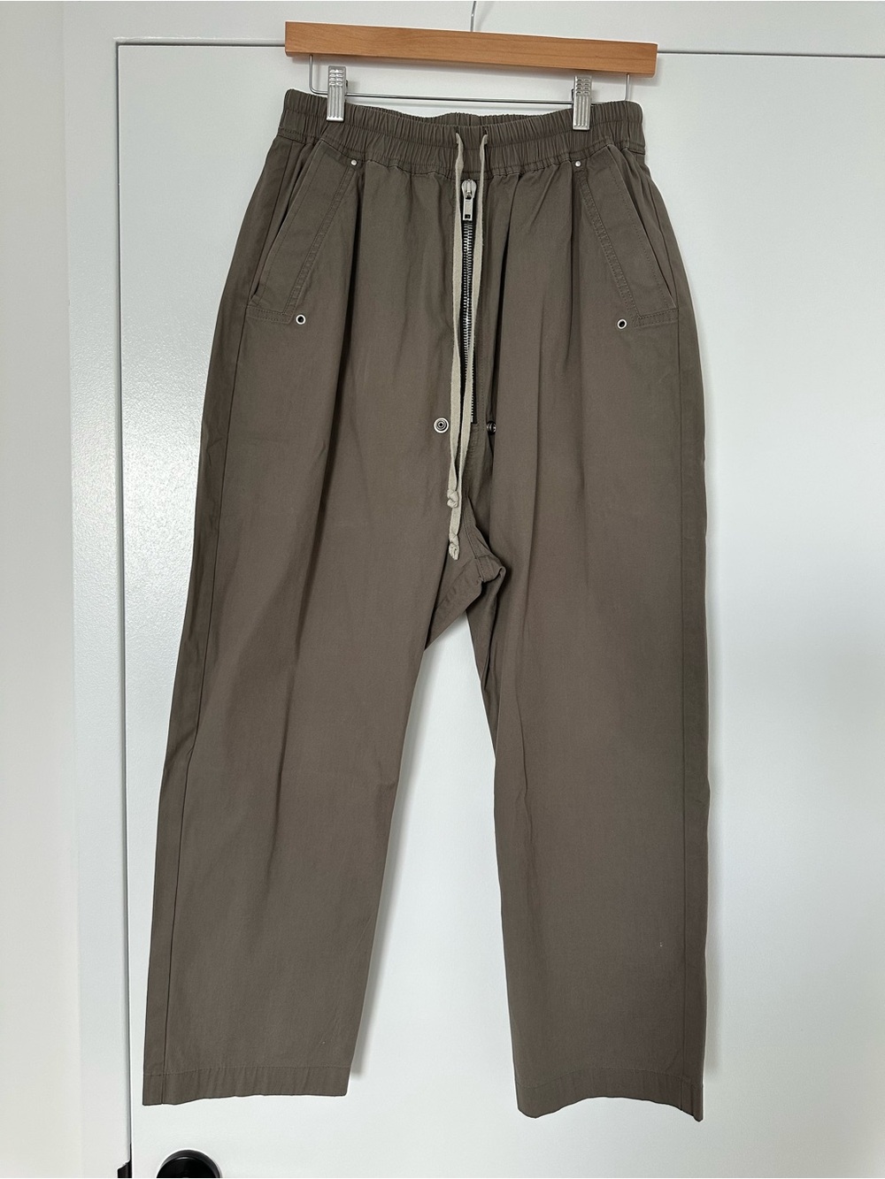Rick Owens Olive-Taupe Drawstring Chinos